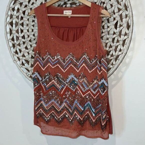 Anthropologie Tops - Meadow Rue for Anthropologie mauve beaded tank top size small